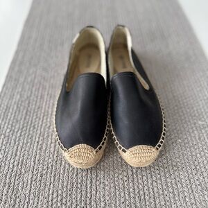 Soludos Black Leather Woven Espadrilles Flats Size 6